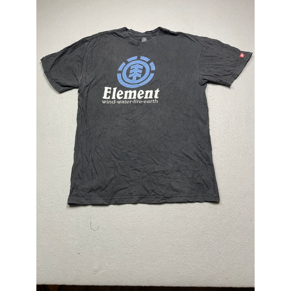 Element T Shirt Organic Cotton Black Graphic Logo Large Mens